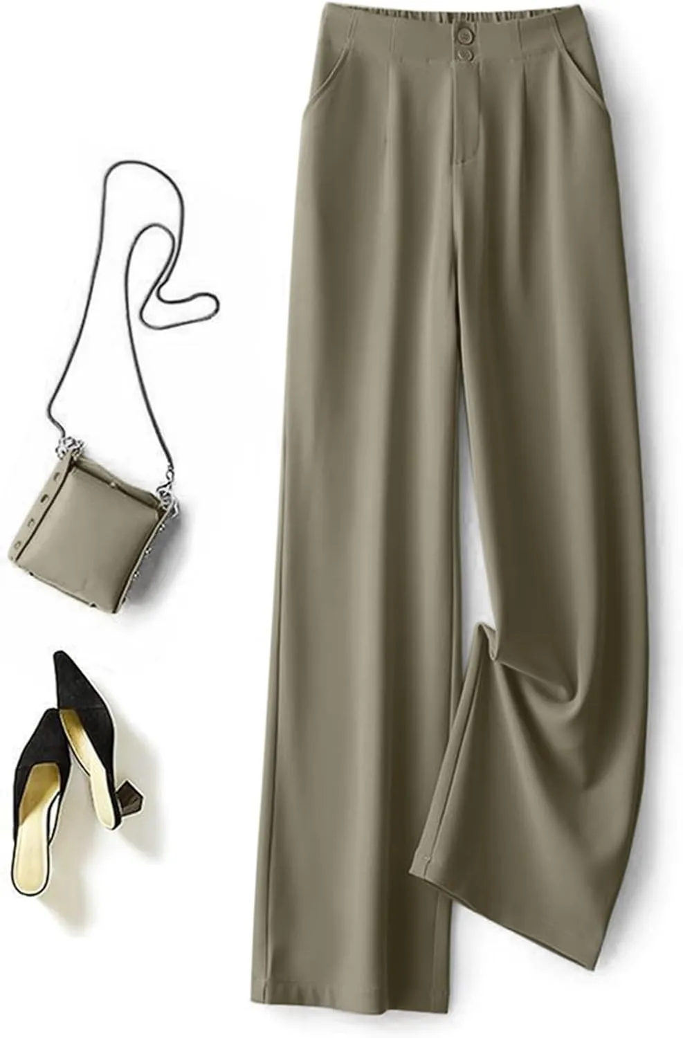 Women's Wide Leg Pants High Elastic Waist Flowy Business Work Trousers Casual Comfy Office Dress Pants with Pockets