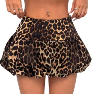 Women's Y2K Bubble Mini Skirt Low Waist Puff Skirt Summer Streetwear Skort with Short Underneath