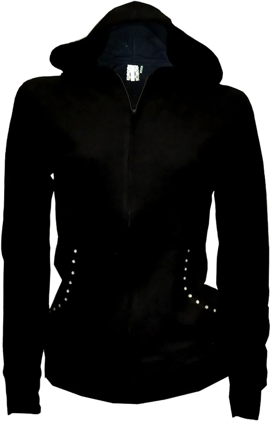 Women's Zip Up Hoodie with Rhinestone Angel Wings and Pockets, Black, S-4XL, EVENT, CONCERT, PARTY