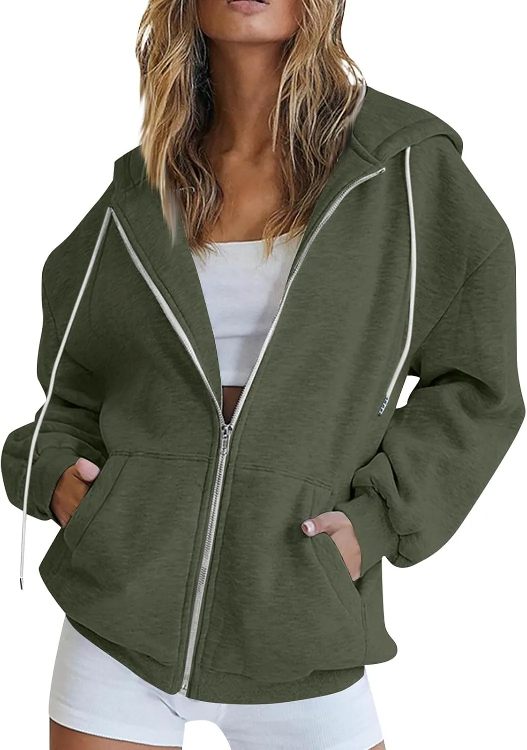 Womens Zip Up Hoodies Trendy Long Sleeve Plus Size Sweatshirts with Hood Lightweight Dressy Casual Tops Jackets Coat