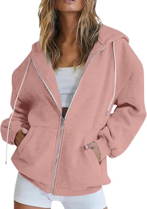 Womens Zip Up Hoodies Trendy Long Sleeve Plus Size Sweatshirts with Hood Lightweight Dressy Casual Tops Jackets Coat