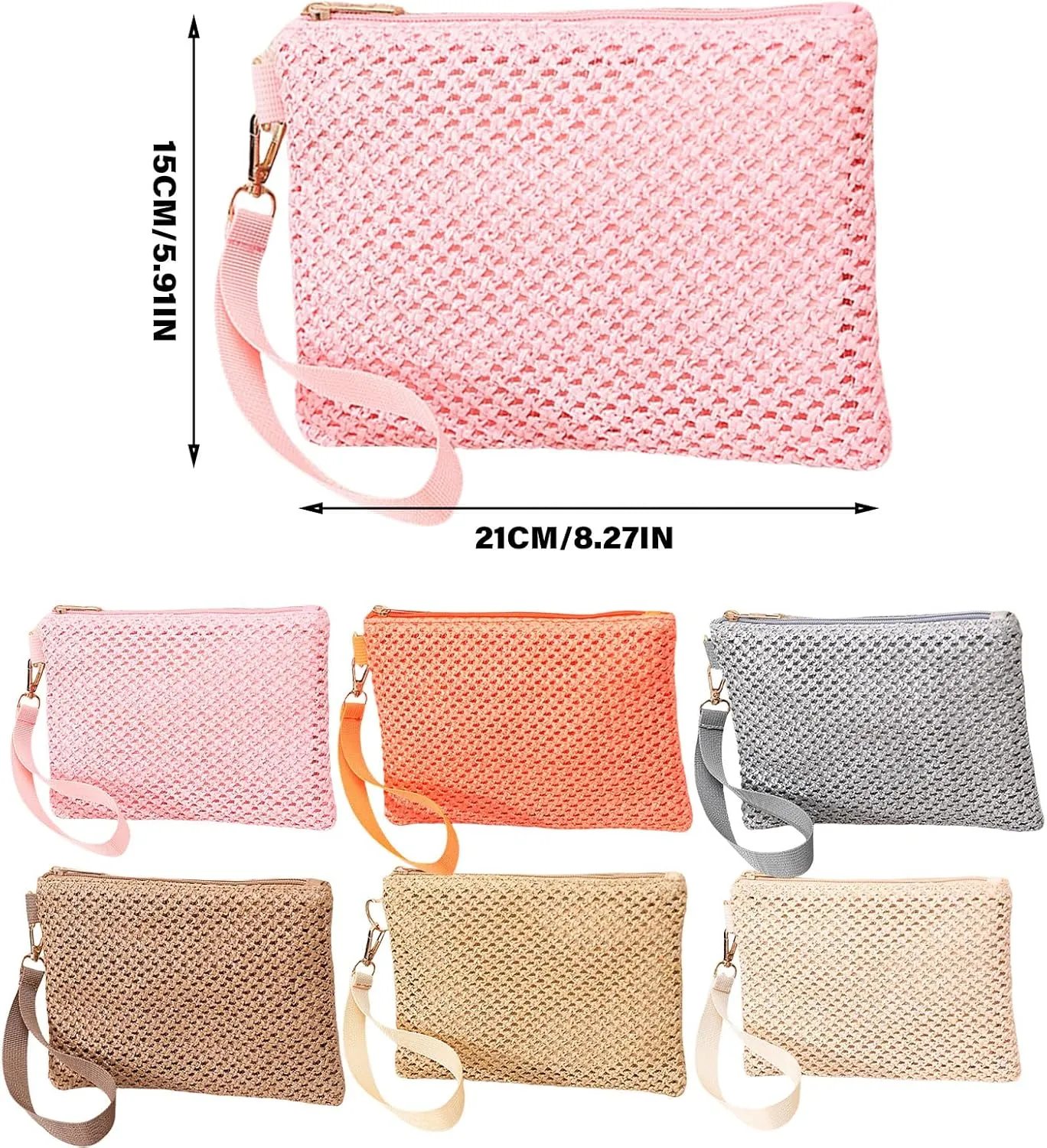 Woven Straw Handbag for Women Casual Beach Vacation Small Envelope Bag with Wristlet Zippered Wallet Purse