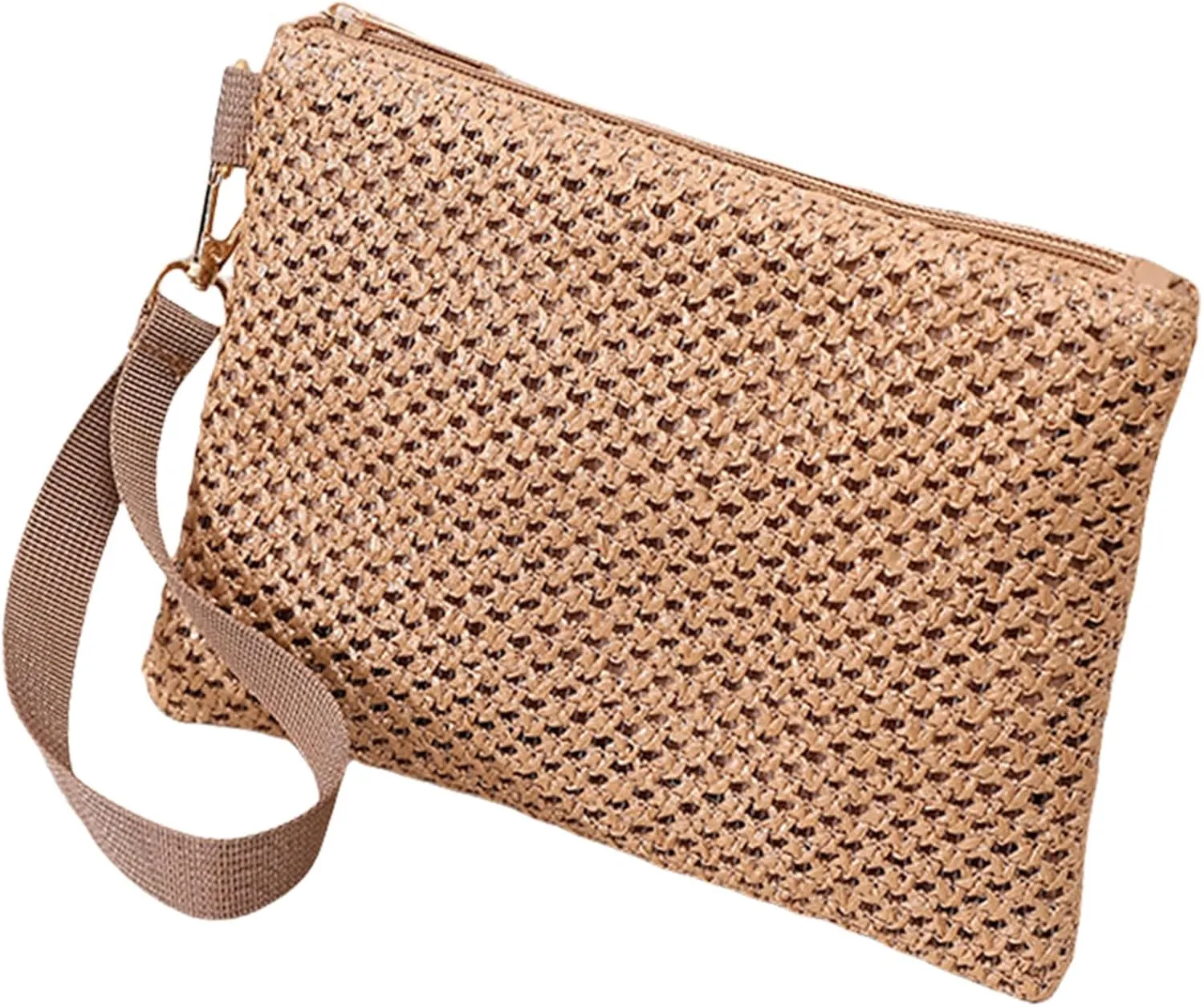 Woven Straw Handbag for Women Casual Beach Vacation Small Envelope Bag with Wristlet Zippered Wallet Purse
