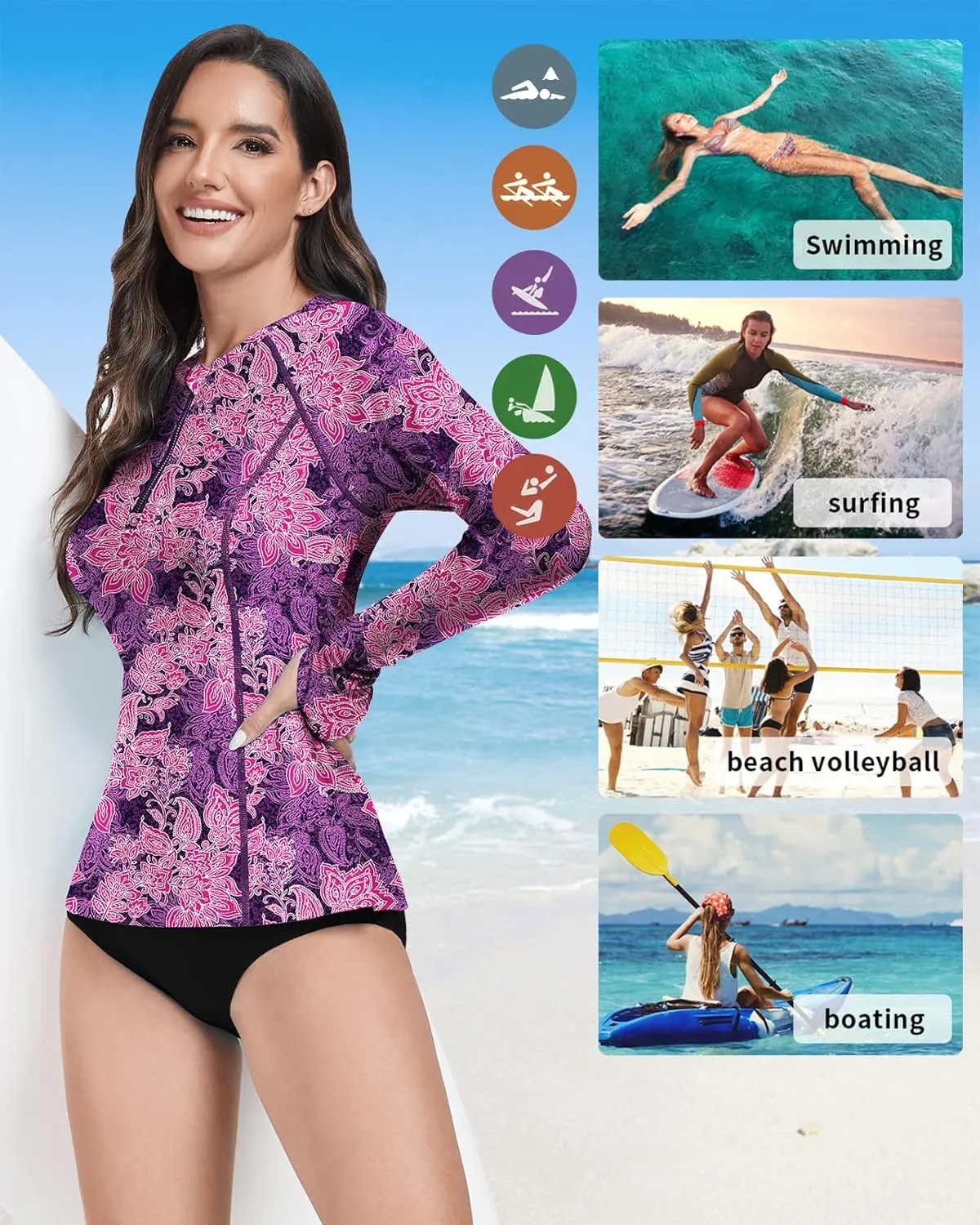 WOWENY 2 Piece Rash Guard Long Sleeve Swimsuits UPF 50  Sun Protection Swim Shirt Set Bathing Suit with Bottom
