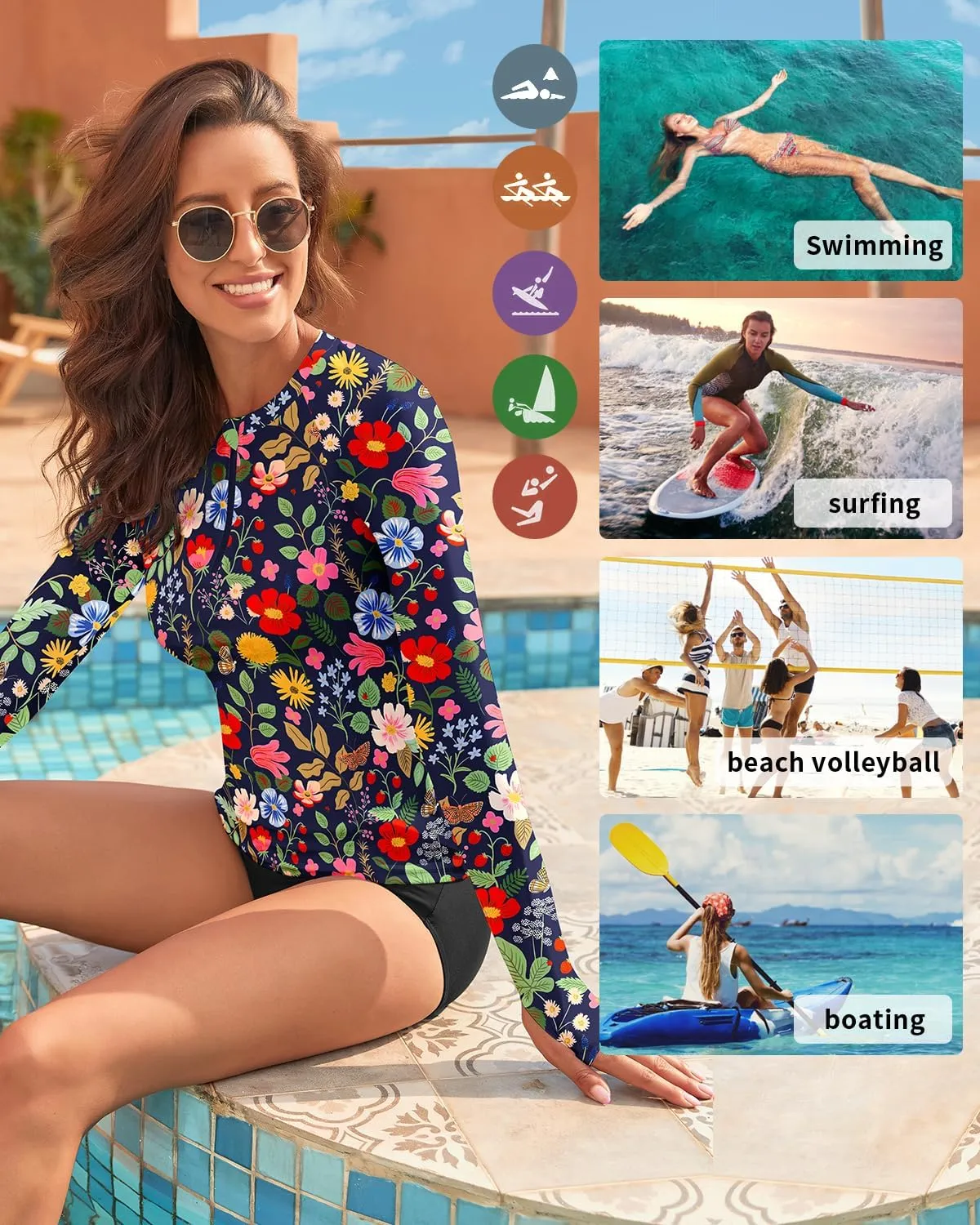 WOWENY Women Rash Guard Long Sleeve Swim Shirts UPF 50 Sun Protection Swimsuit Top Bathing Suit No Bottom