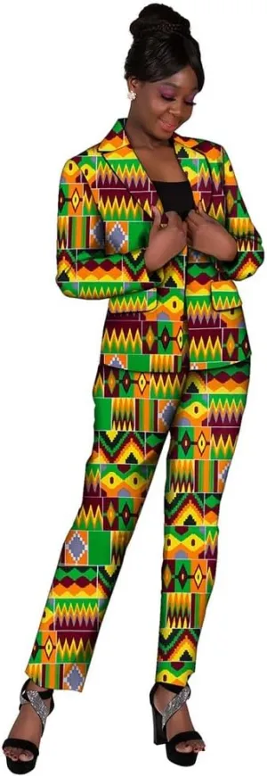 XIAOHUAGUA African Suits for Women African Print Blazer Coat Kente Top and Pants 2 Piece African Attire Outfits