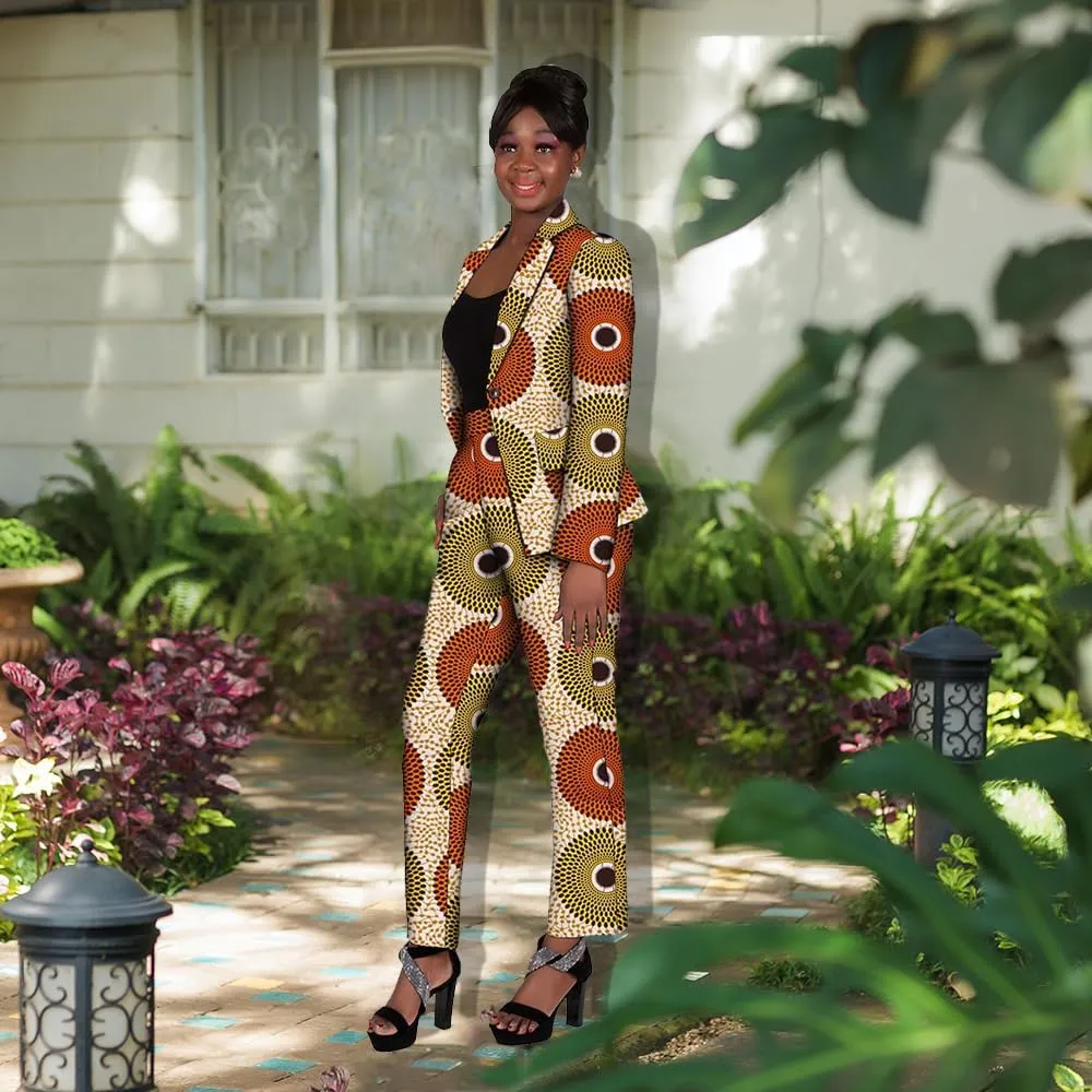 XIAOHUAGUA African Suits for Women African Print Blazer Coat Kente Top and Pants 2 Piece African Attire Outfits