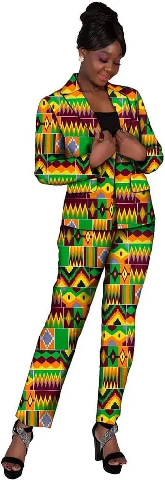 XIAOHUAGUA African Suits for Women African Print Blazer Coat Kente Top and Pants 2 Piece African Attire Outfits