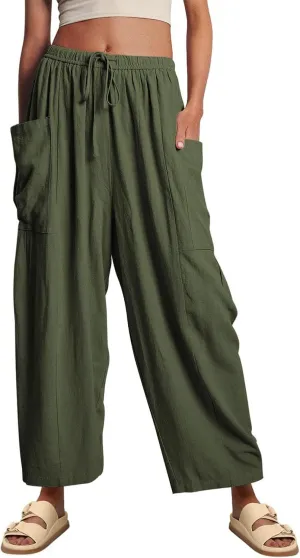 YOCUR Women Summer Beach Vacation Pants High Waisted Wide Leg Pants Printed Loose Flowy Casual Palazzo Lounge Trousers