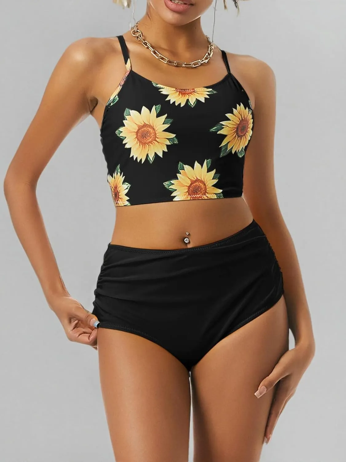 ZAFUL Women High Waisted Bikini Set Two Piece Tummy Control Wrap Swimsuit Lace Up Bathing Suit
