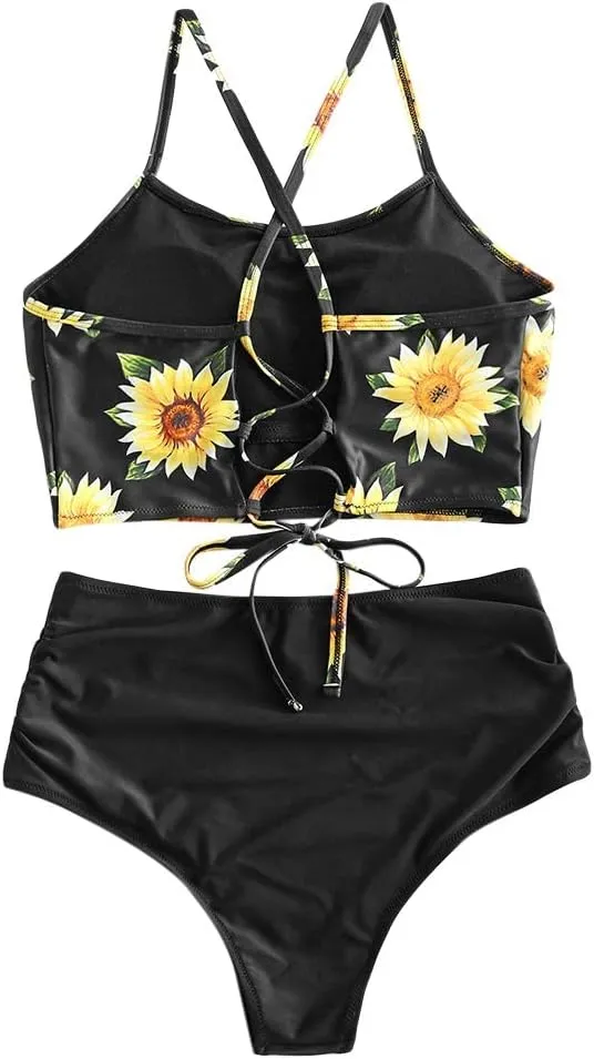ZAFUL Women High Waisted Bikini Set Two Piece Tummy Control Wrap Swimsuit Lace Up Bathing Suit