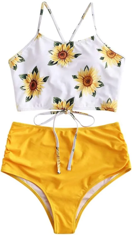 ZAFUL Women High Waisted Bikini Set Two Piece Tummy Control Wrap Swimsuit Lace Up Bathing Suit
