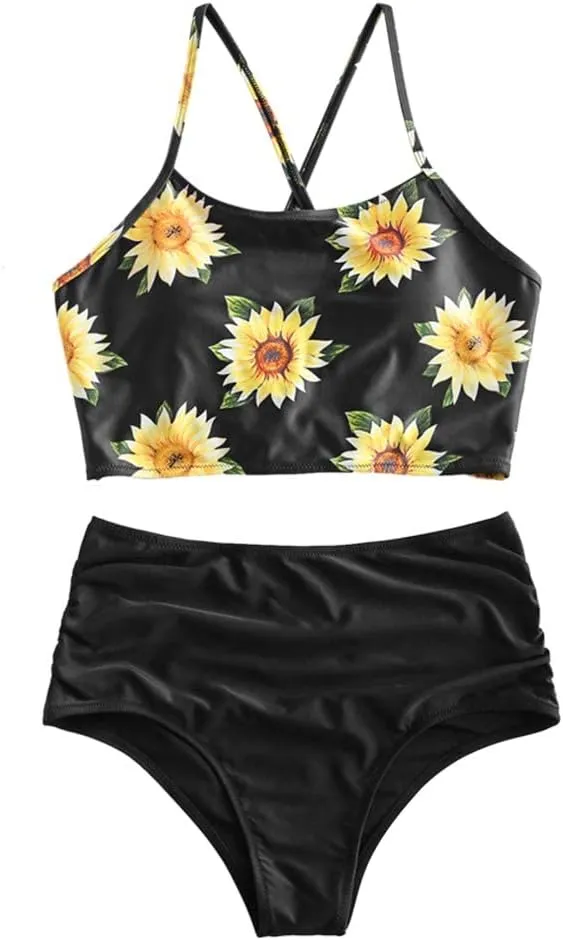 ZAFUL Women High Waisted Bikini Set Two Piece Tummy Control Wrap Swimsuit Lace Up Bathing Suit