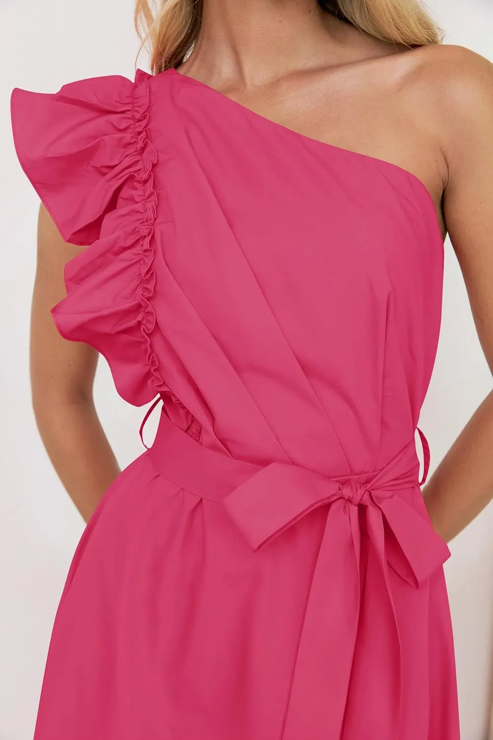 ZESICA Women's 2025 Summer One Shoulder Ruffle Dress Sleeveless Empire Waist Boho Flowy Maxi Dresses