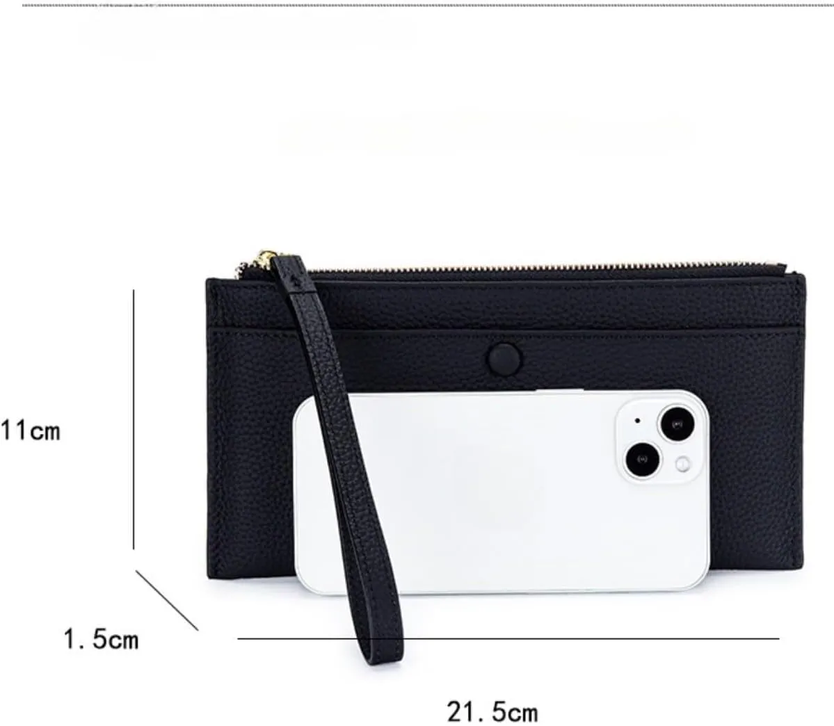 Zipper Wristlet Slim Strap Purse Credit Card Slots Mobile Phone Men Genuine Leather Wallet for Women