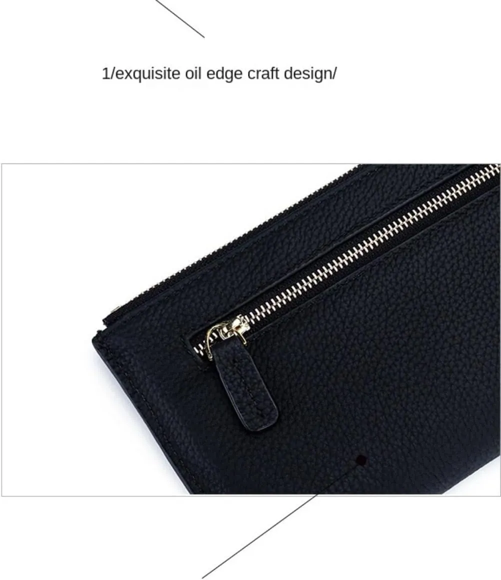 Zipper Wristlet Slim Strap Purse Credit Card Slots Mobile Phone Men Genuine Leather Wallet for Women