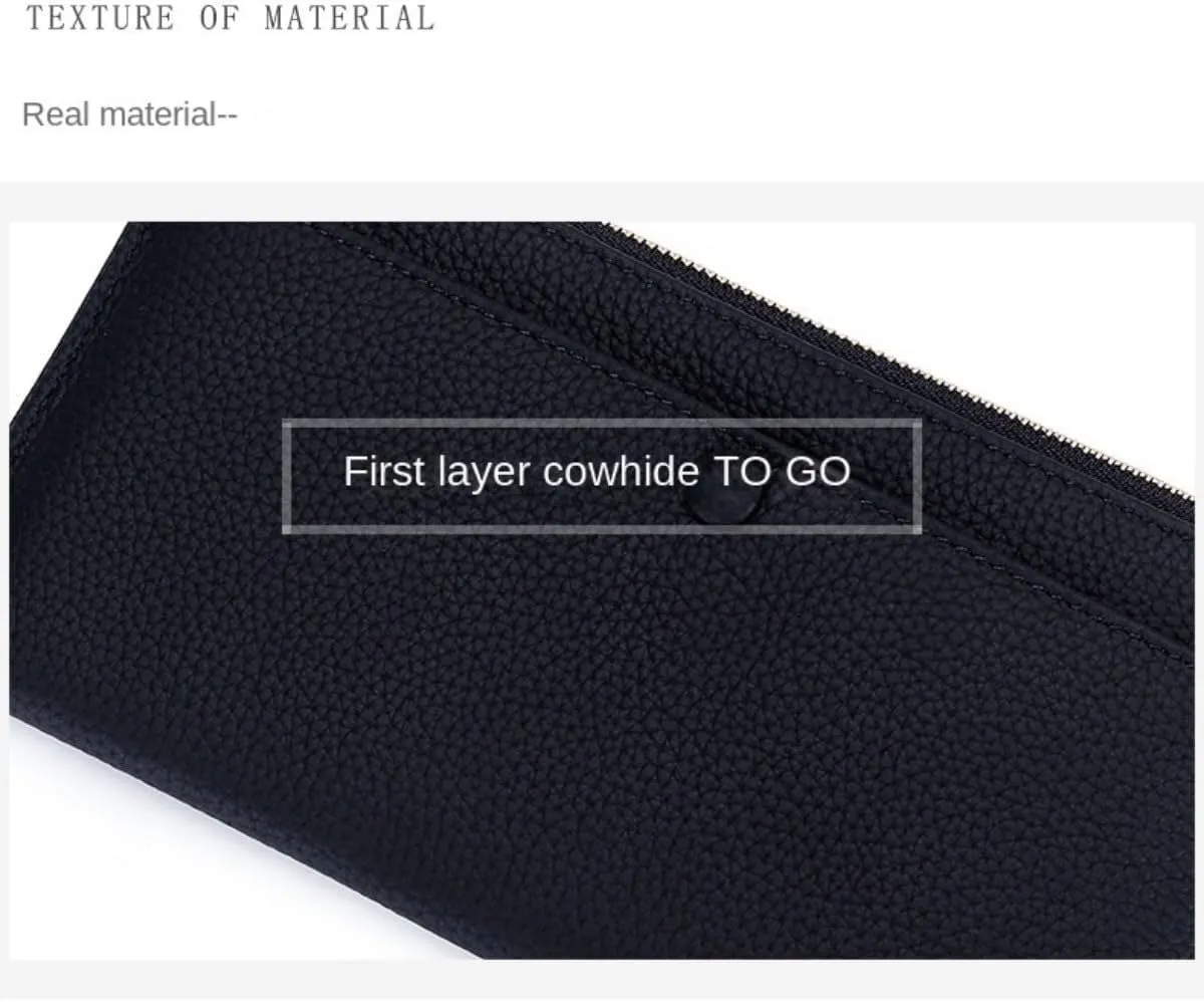 Zipper Wristlet Slim Strap Purse Credit Card Slots Mobile Phone Men Genuine Leather Wallet for Women