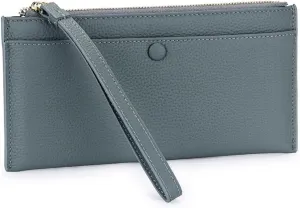 Zipper Wristlet Slim Strap Purse Credit Card Slots Mobile Phone Men Genuine Leather Wallet for Women