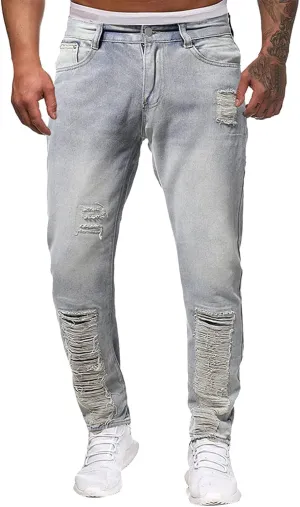 ZYXTIM Mens Stretch Skinny Ripped Jeans Slim Fit Straight Leg Destoryed Distressed Denim Pants Pencil Tapered Trousers